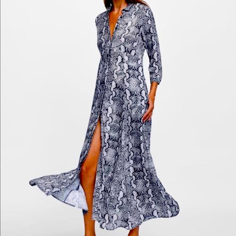 Gorgeous Zara Snake Print Maxi Shirt Dress